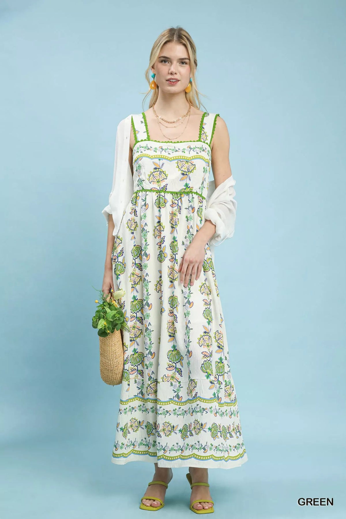 Umgee Floral Print Tiered Midi Dress 