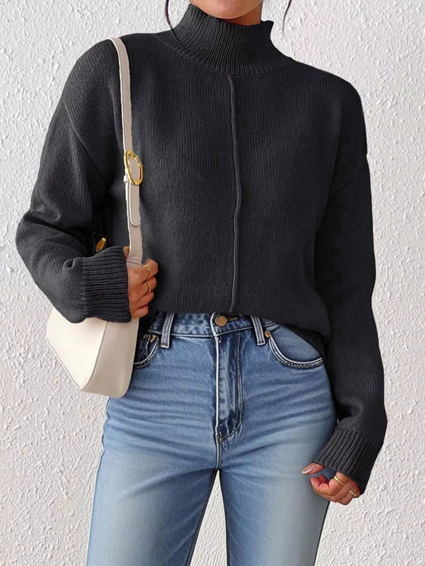 Turtleneck Dropped Shoulder Sweater 