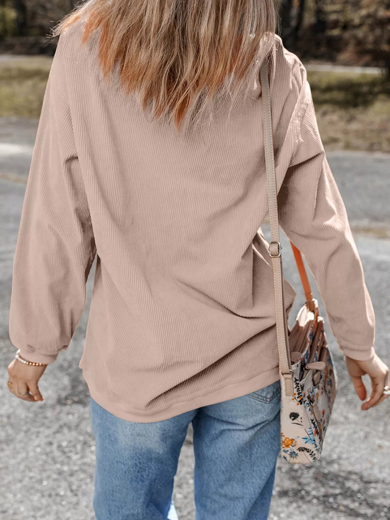 Twisted Ribbed Texture Checkered GOBBLE Bow Baggy Sweatshirt 