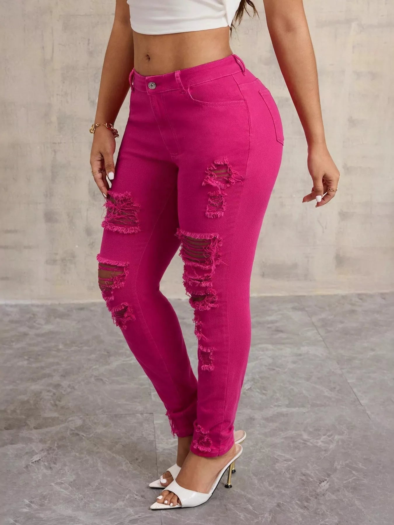High-Waisted Distressed Skinny Jeans 
