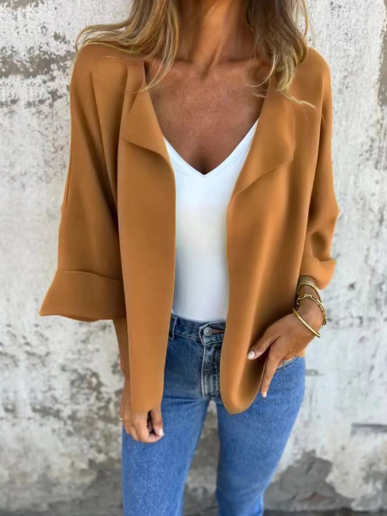 Full Size Open Front 3/4 Sleeve Cardigan Plus Size 