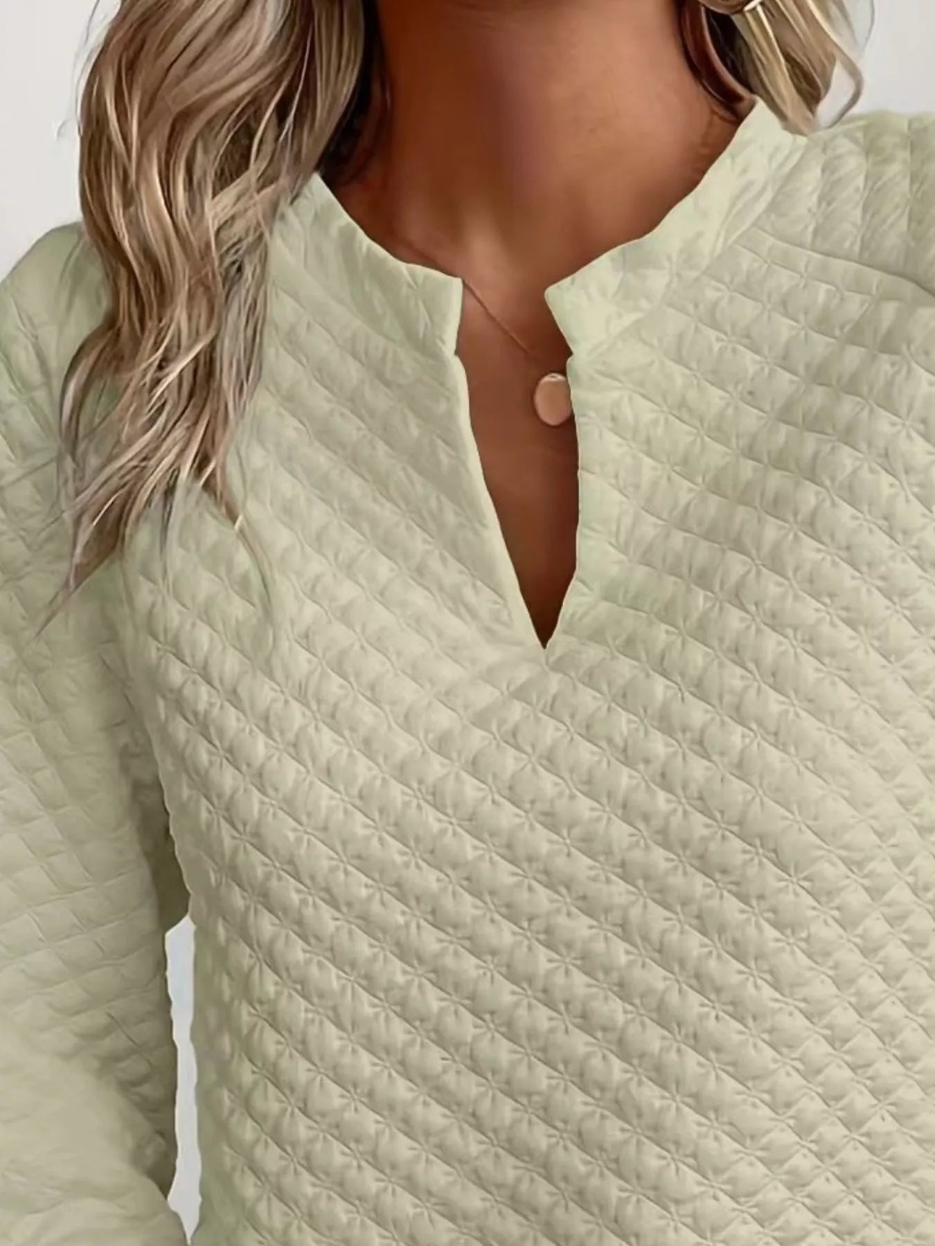 Textured Notched Raglan Sleeve Sweatshirt 