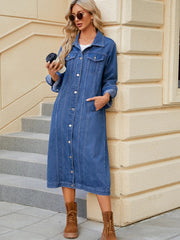 Button Up Long Sleeve Longline Denim Jacket 