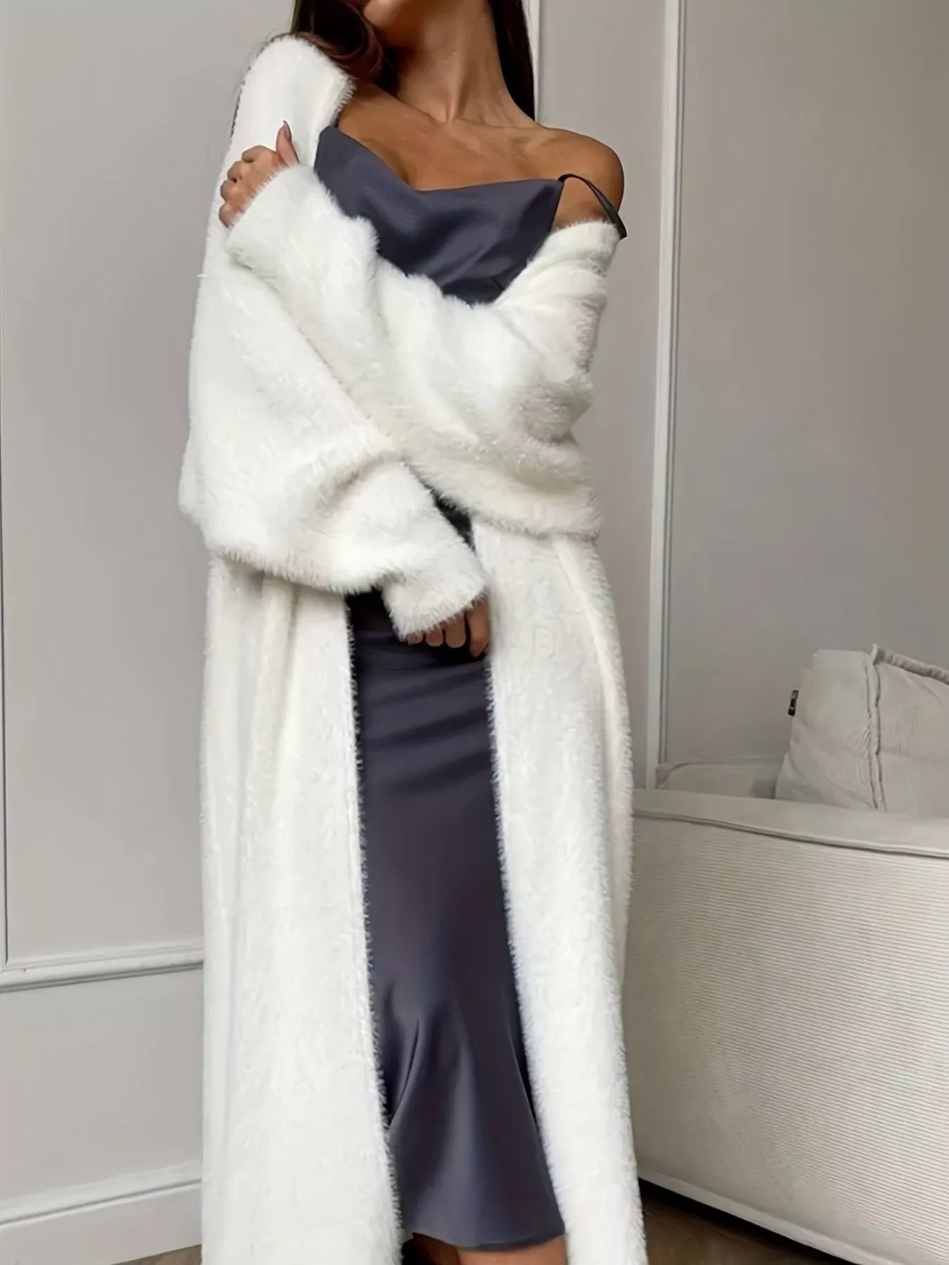 Fuzzy Open Front Longline Cardigan 