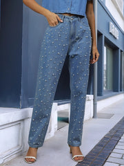 Pearl Detail Jeans with Pockets 