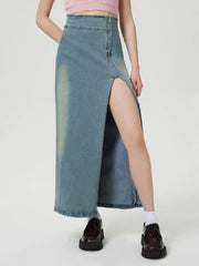 Slit Denim Skirt with Zip 