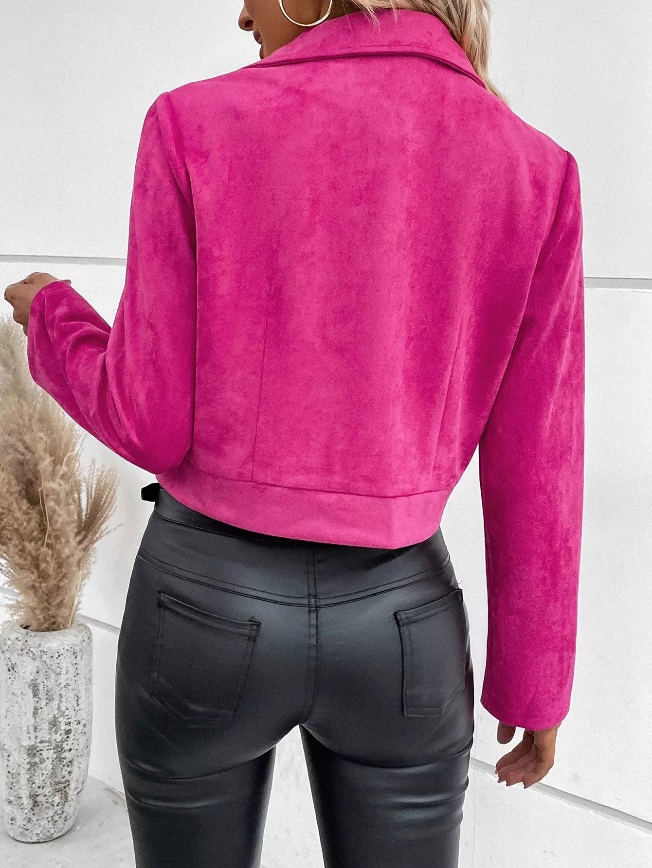 Suede Moto Jacket with Zip Detail 