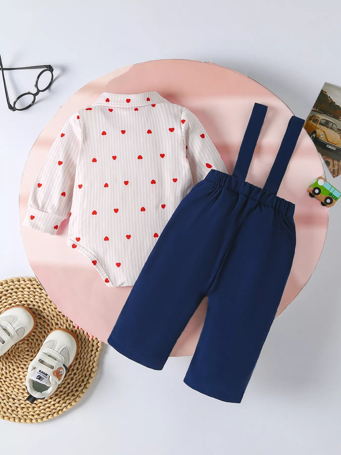 Children's Heart Print Bodysuit & Suspender Pants Set 