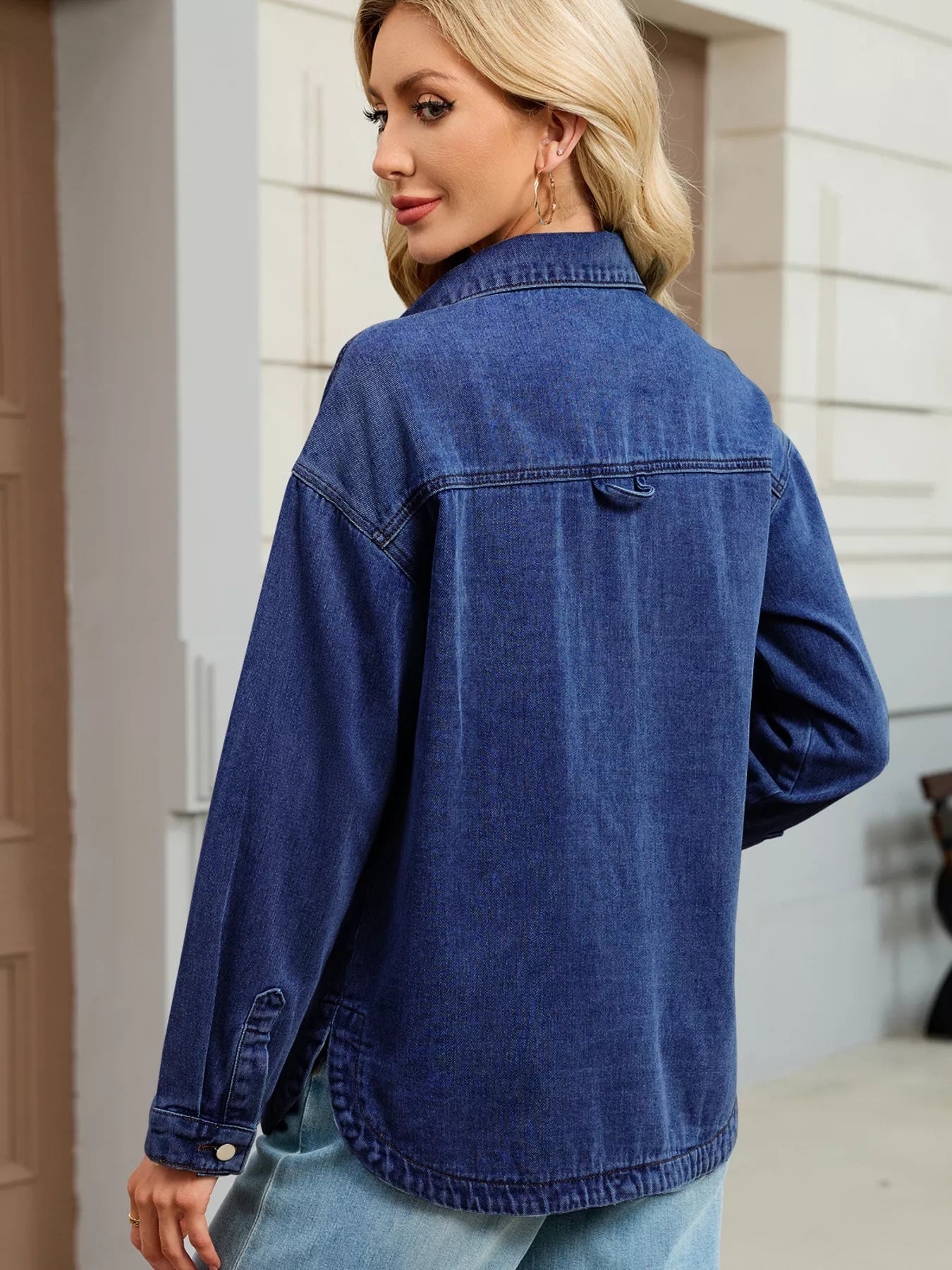 Button Up Dropped Shoulder Denim Jacket 
