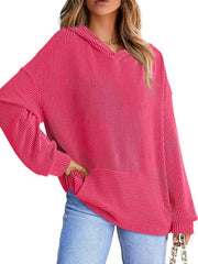 Ribbed Oversized Hoodie Sweatshirt with Pocket 