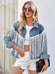 Tassel Button Up Dropped Shoulder Denim Jacket 