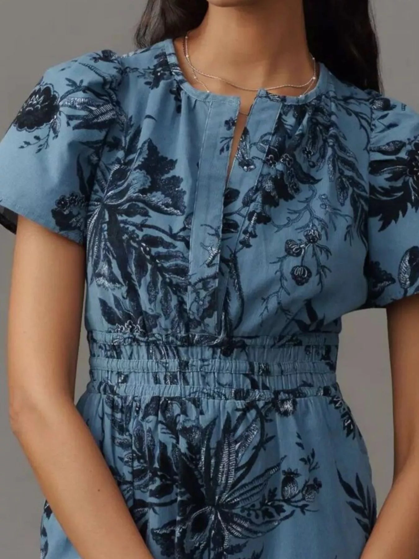 Printed Notched Short Sleeve Dress 