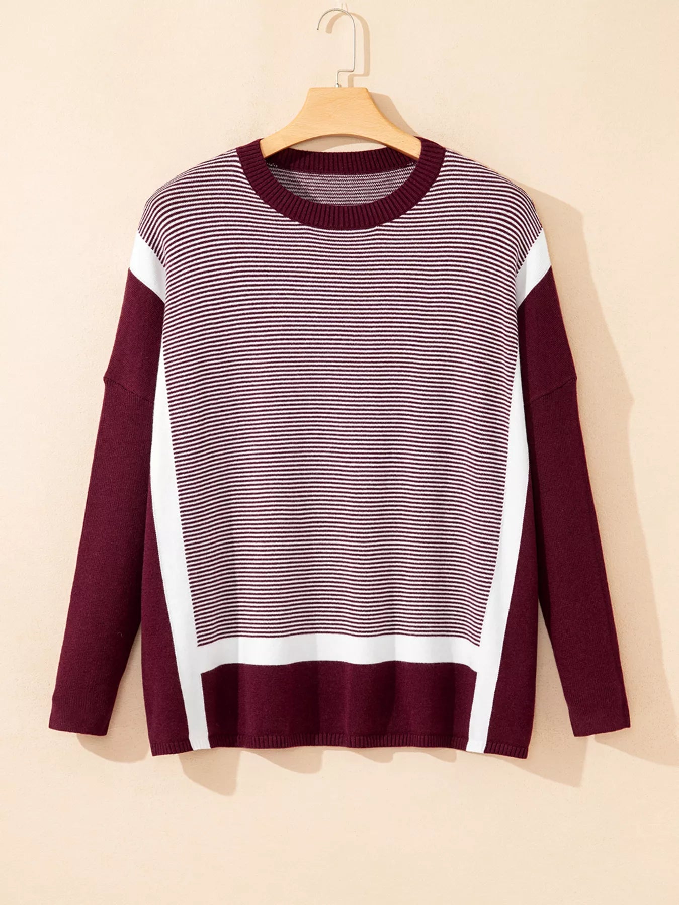 Stripe Color Block Patchwork Dolman Oversize Tunic Sweater 