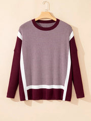 Stripe Color Block Patchwork Dolman Oversize Tunic Sweater 