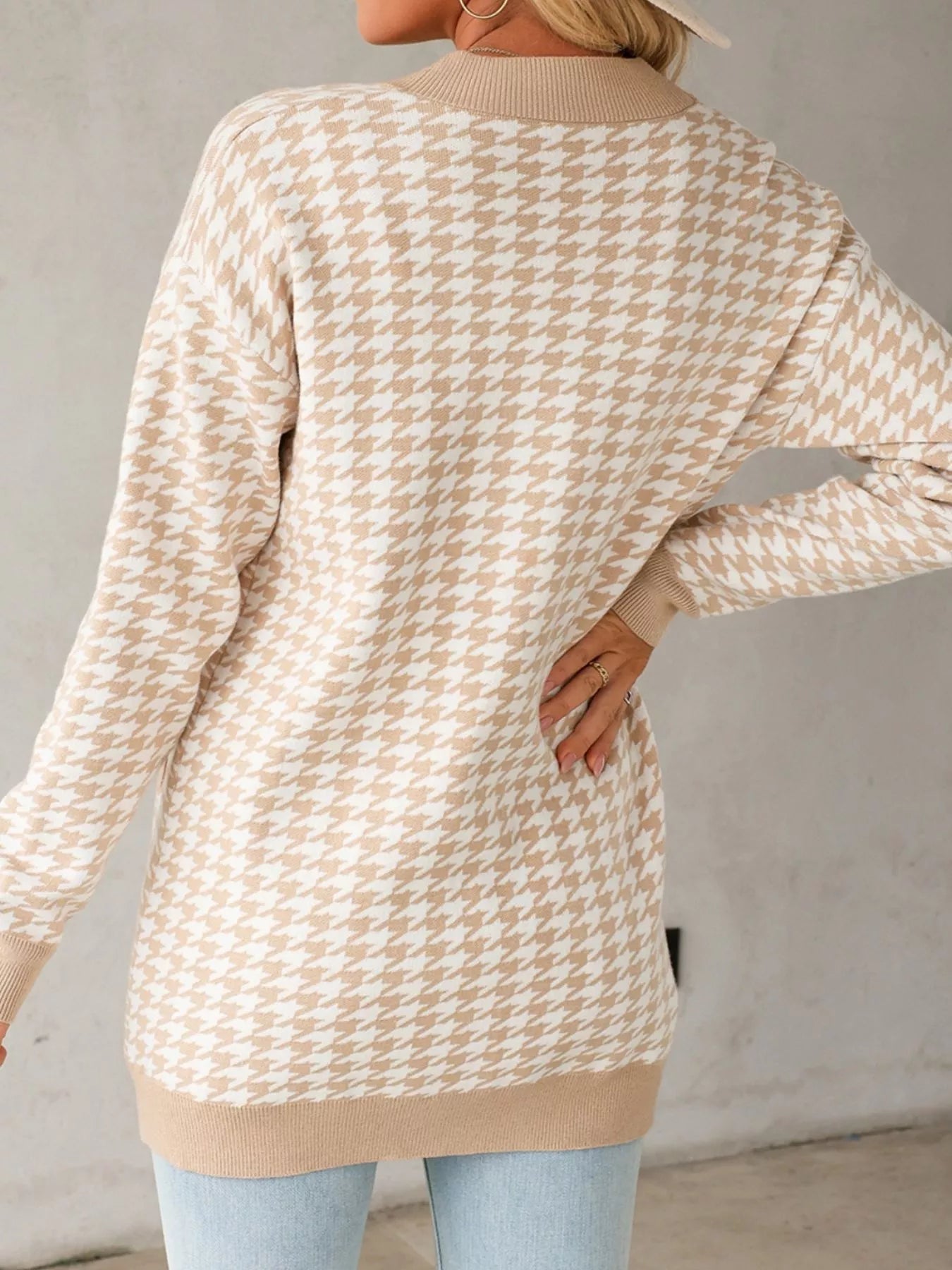 Contrast Edge Metal Button Slim Cardigan with Pockets 