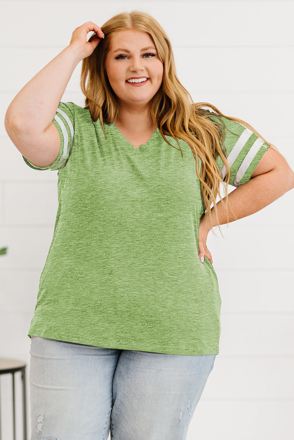 Plus Size Striped V-Neck Tee Shirt 