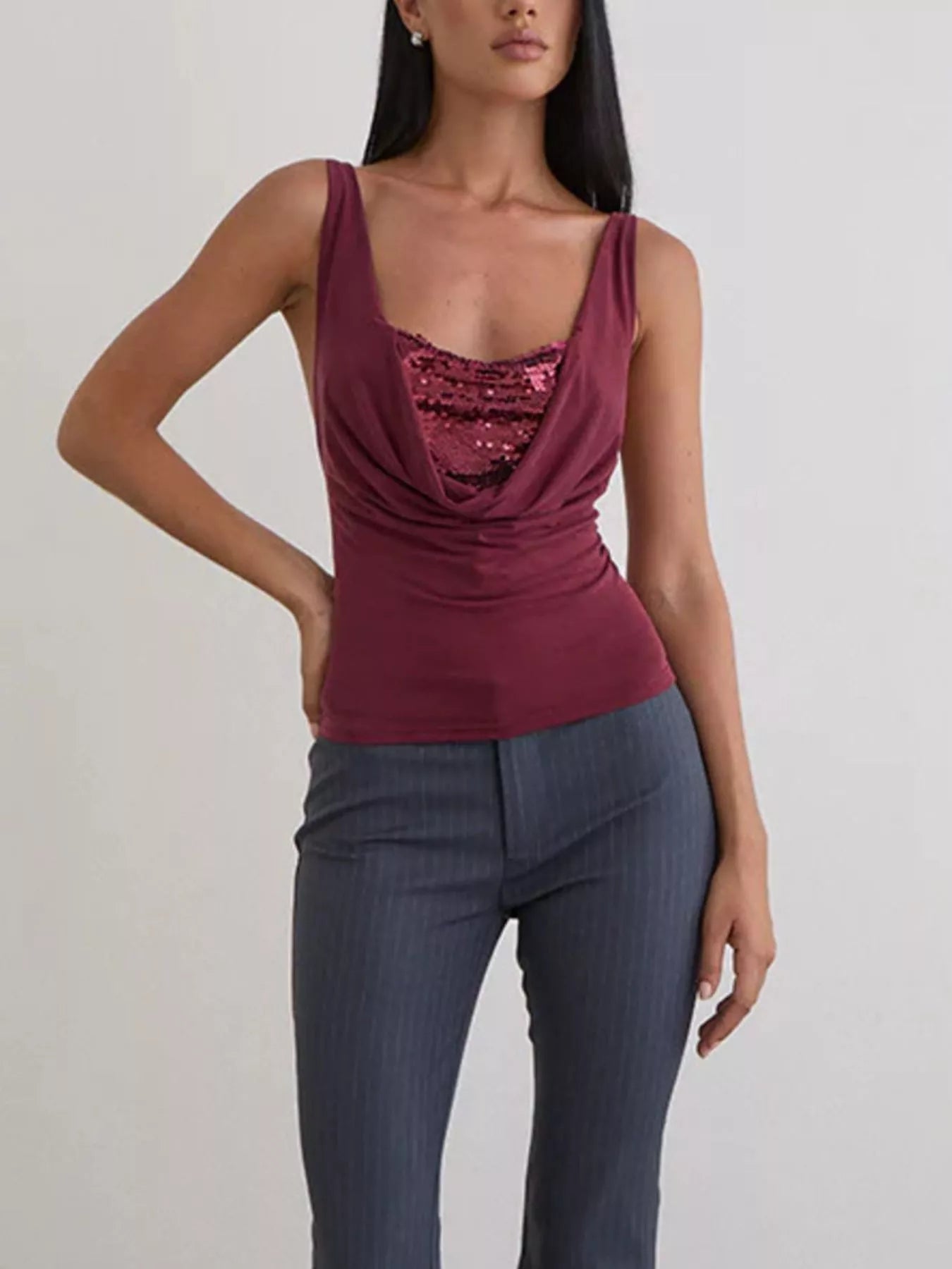 Sequin Detail Ruched Tank 