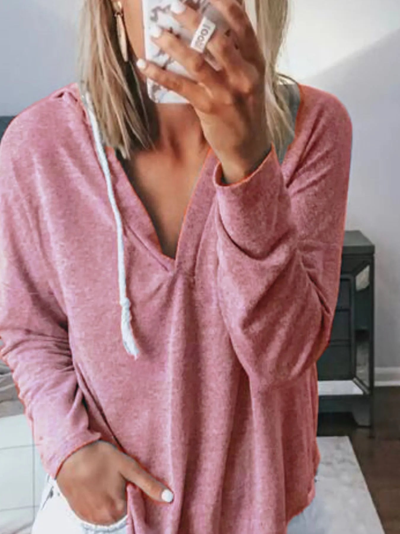 Full Size Drawstring Long Sleeve Hoodie Plus Size 