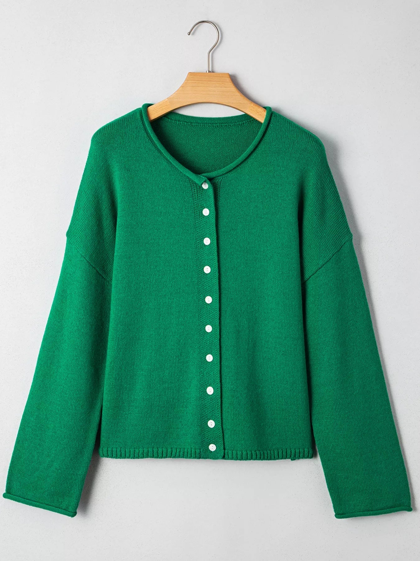 Solid Color Knit Button Drop Shoulder Sweater Cardigan 