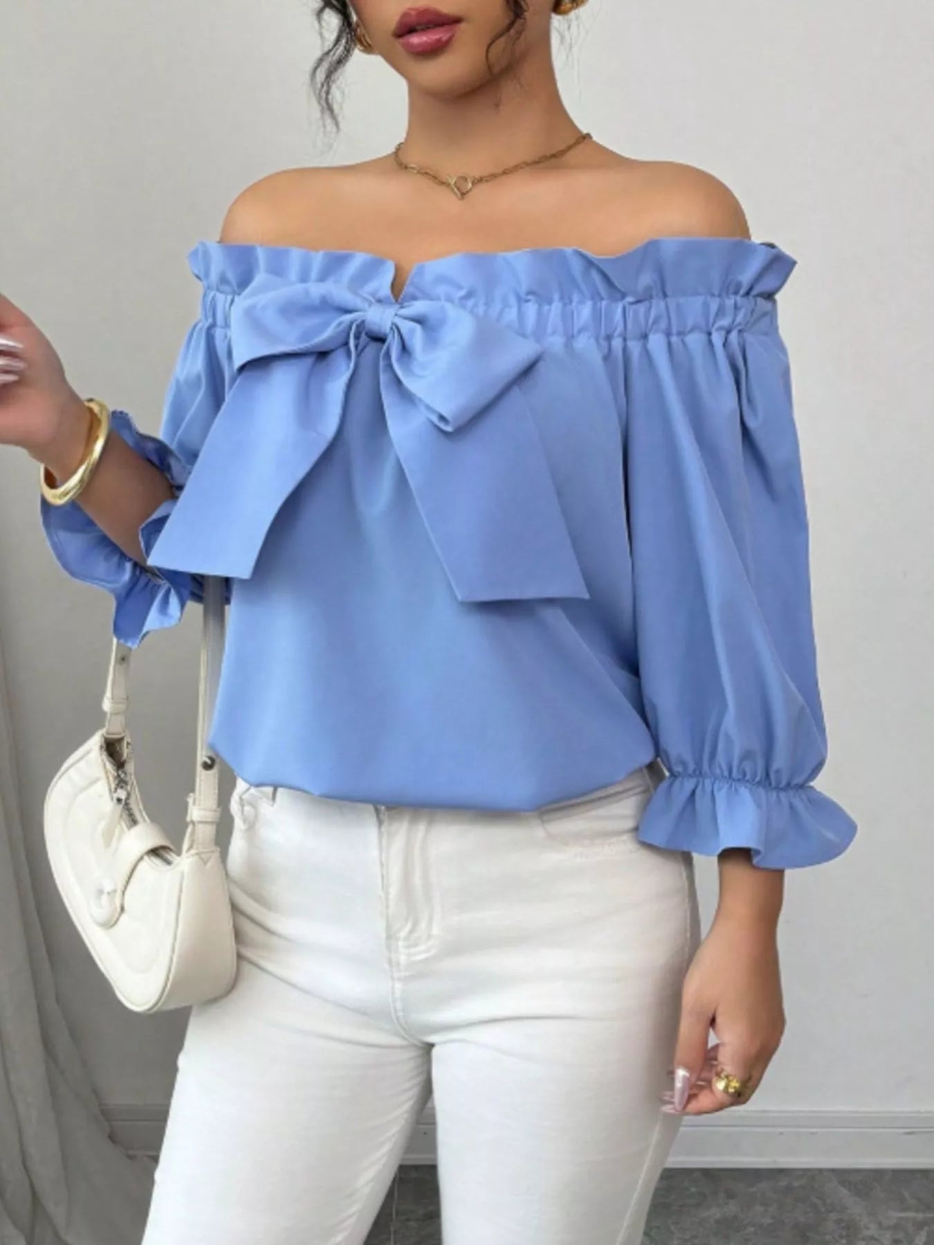 Bow Flounce Sleeve Blouse 