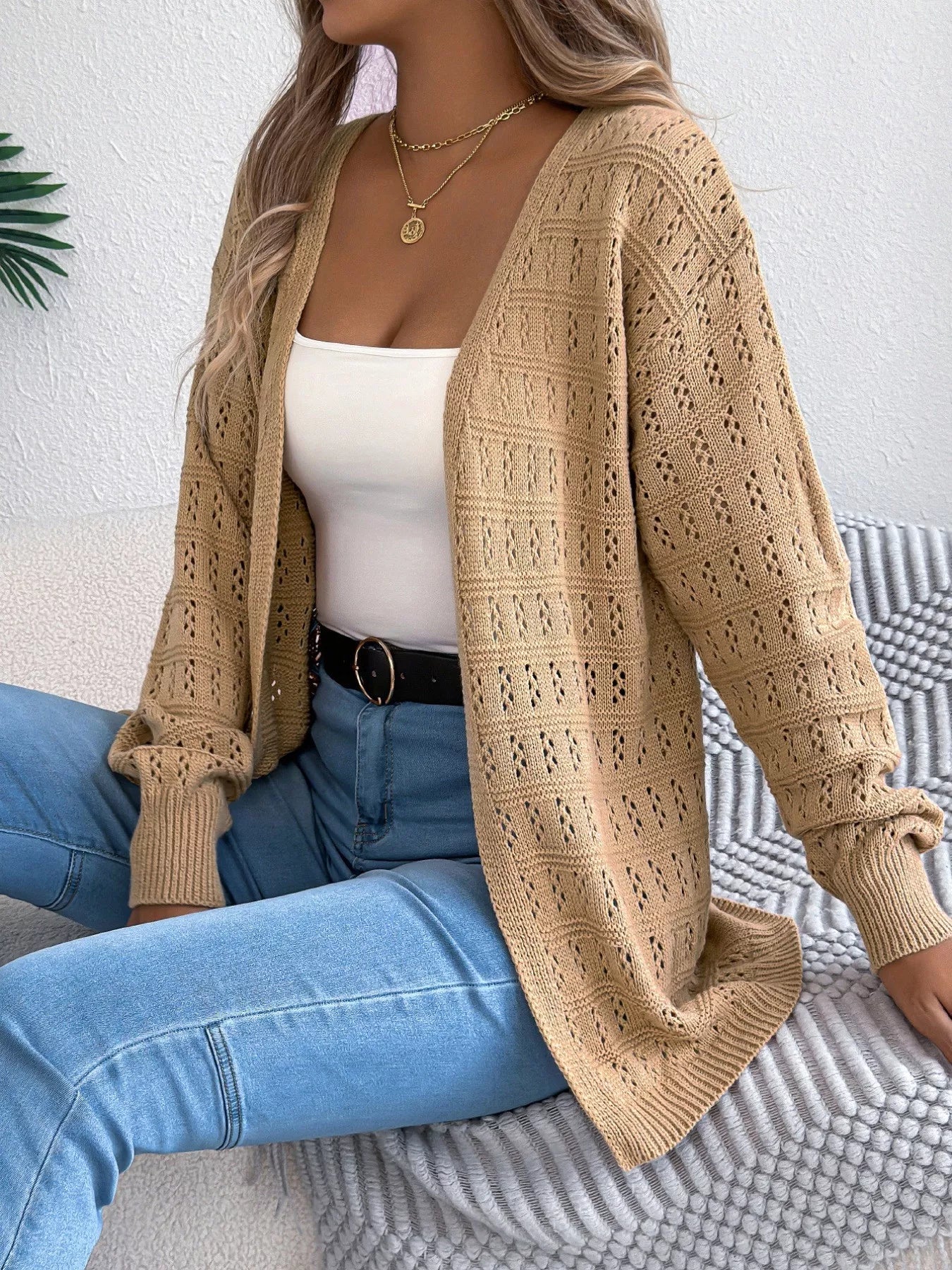 Open-Front Crochet Knit Cardigan 