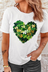 Clover Heart Round Neck Short Sleeve T-Shirt 