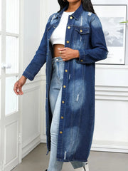 Distressed Button Up Collared Neck Denim Top 