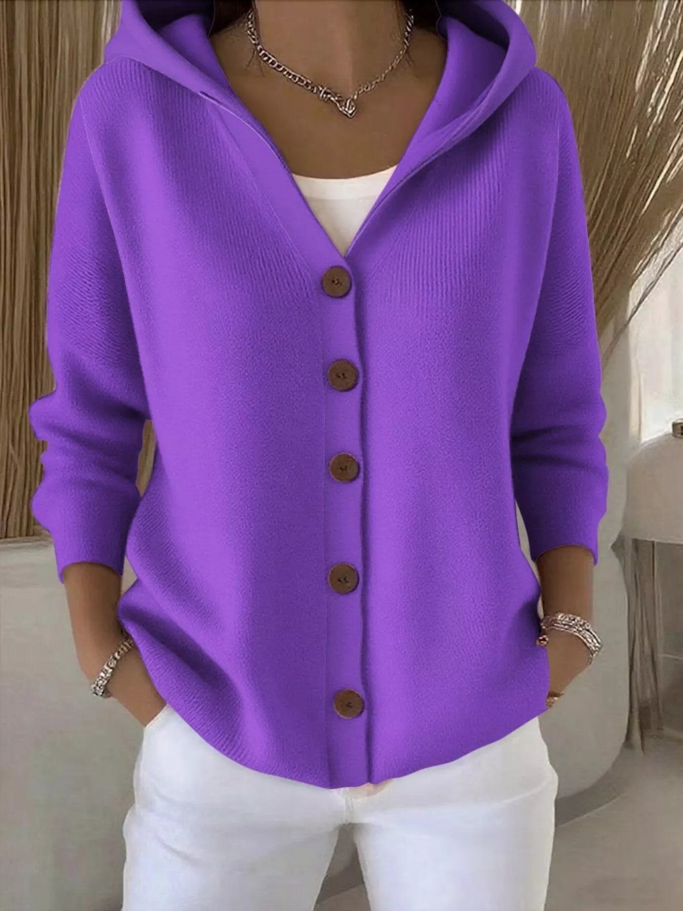 Full Size Hooded Button-Front Soft Knit Cardigan Plus Size 