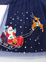 Children's Christmas Santa & Reindeer Embroidered Tulle Dress 