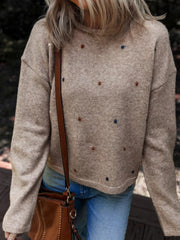 Contrast Colored Dot Detail Drop Shoulder Sweater 