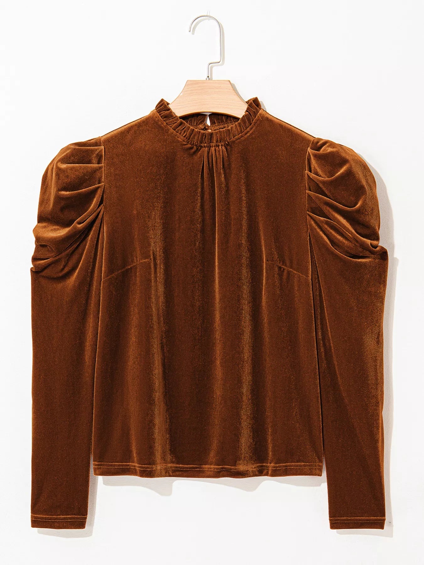 Velvet Mock Neck Long Sleeve Blouse 