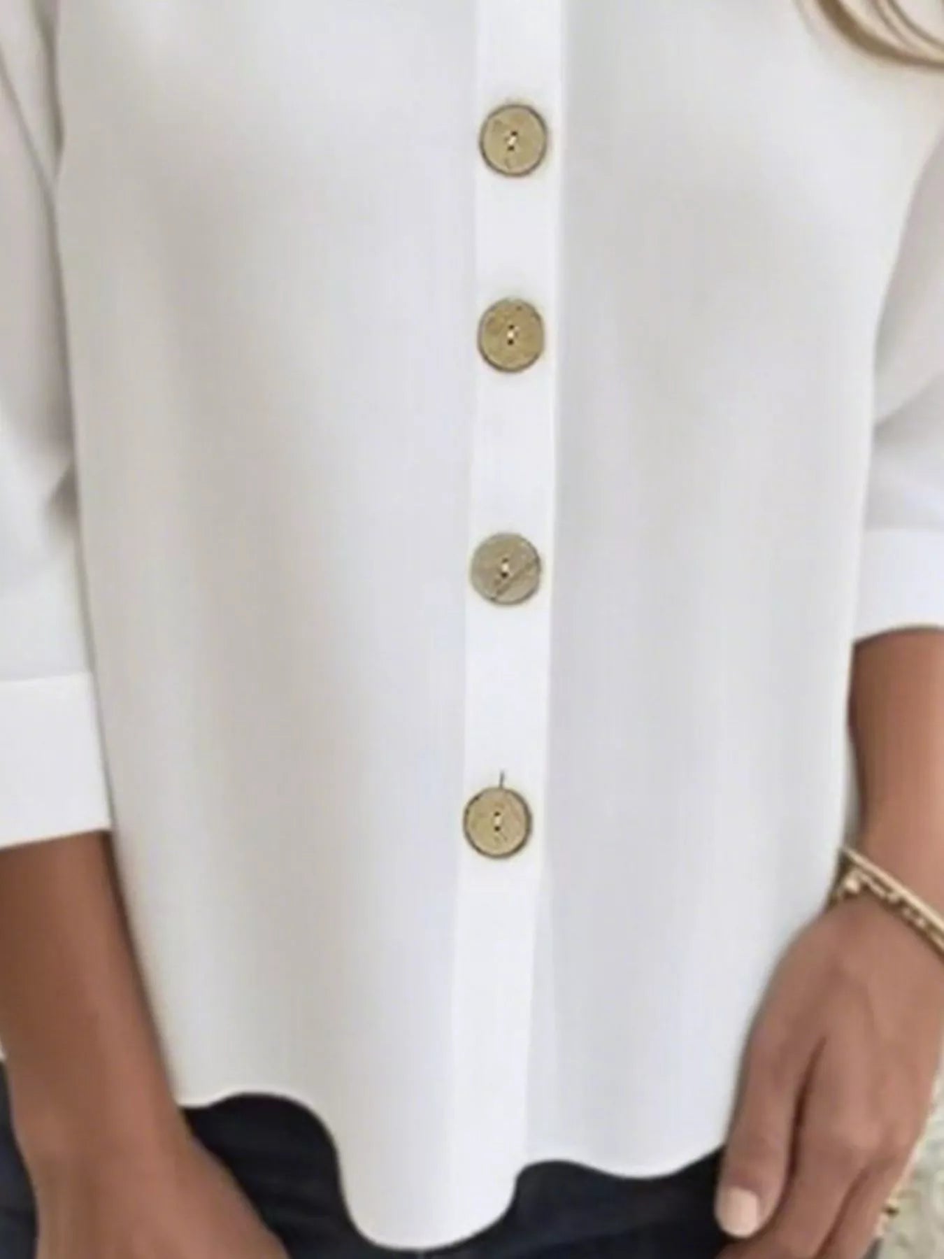 Full Size Button-Front 3/4 Sleeve Casual Blouse Plus Size 