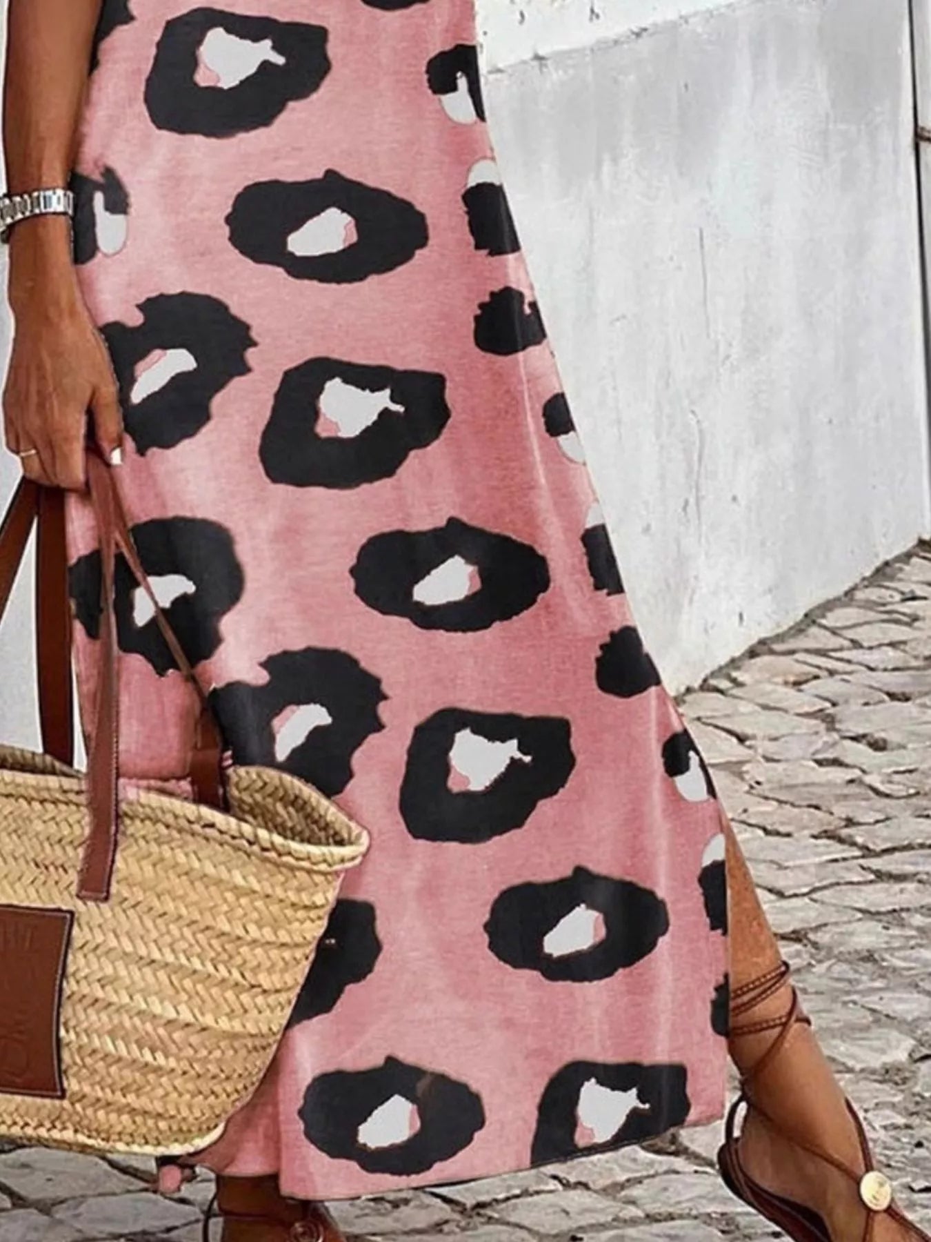 Slit Leopard Sleeveless Maxi Dress 