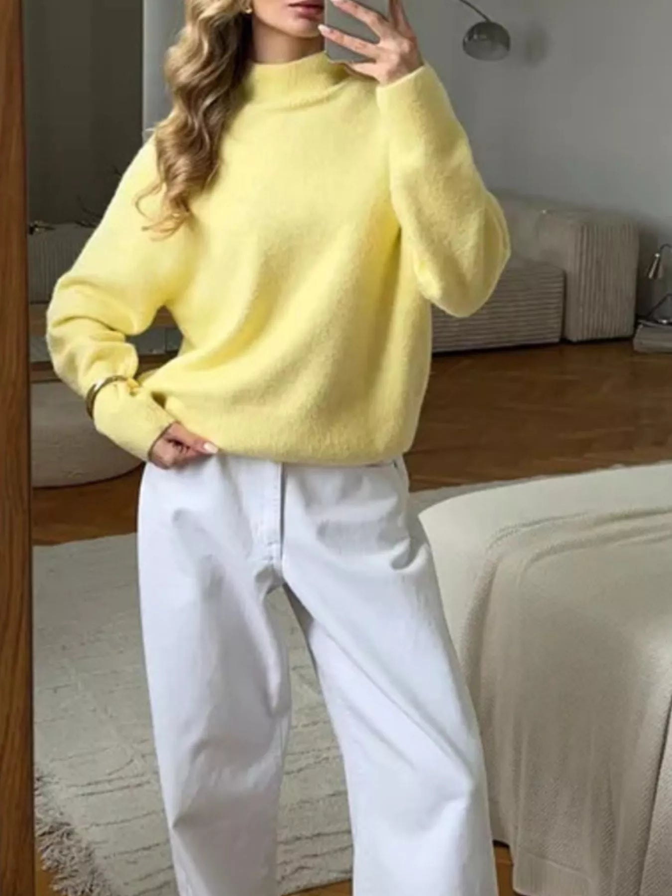 Mock Neck Dropped Shoulder Sweater 