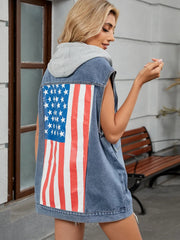 Button Down US Flag Denim Vest 