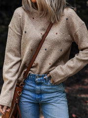 Contrast Colored Dot Detail Drop Shoulder Sweater 