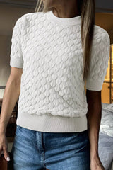 Textured Knit Short Sleeve Pullover 