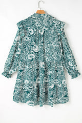 Plus Size Ruffled Printed Flounce Sleeve Dress 