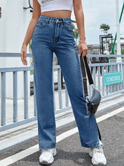 Slit High Waist Jeans with Pockets 