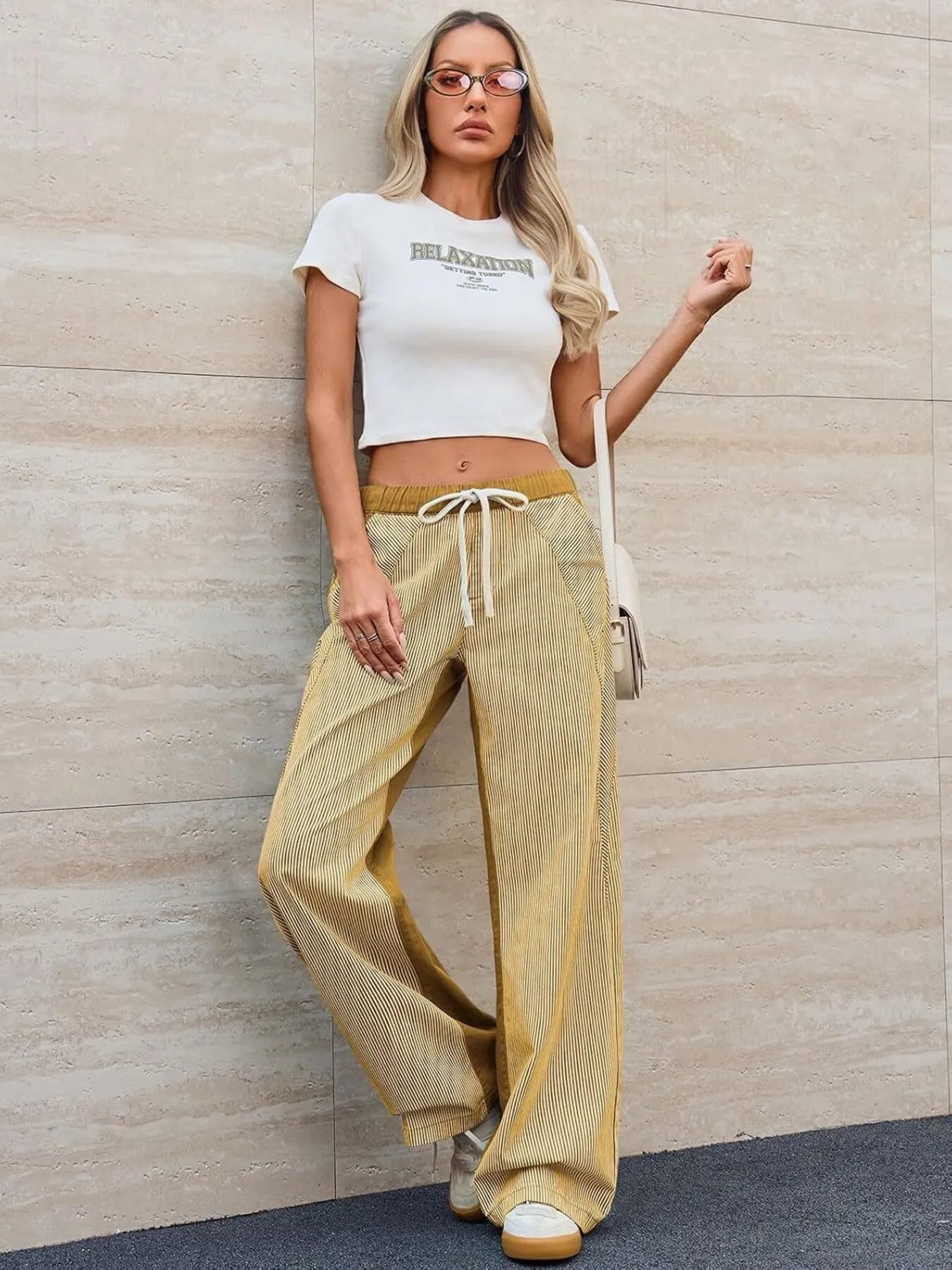 Striped Wide Leg Jeans 