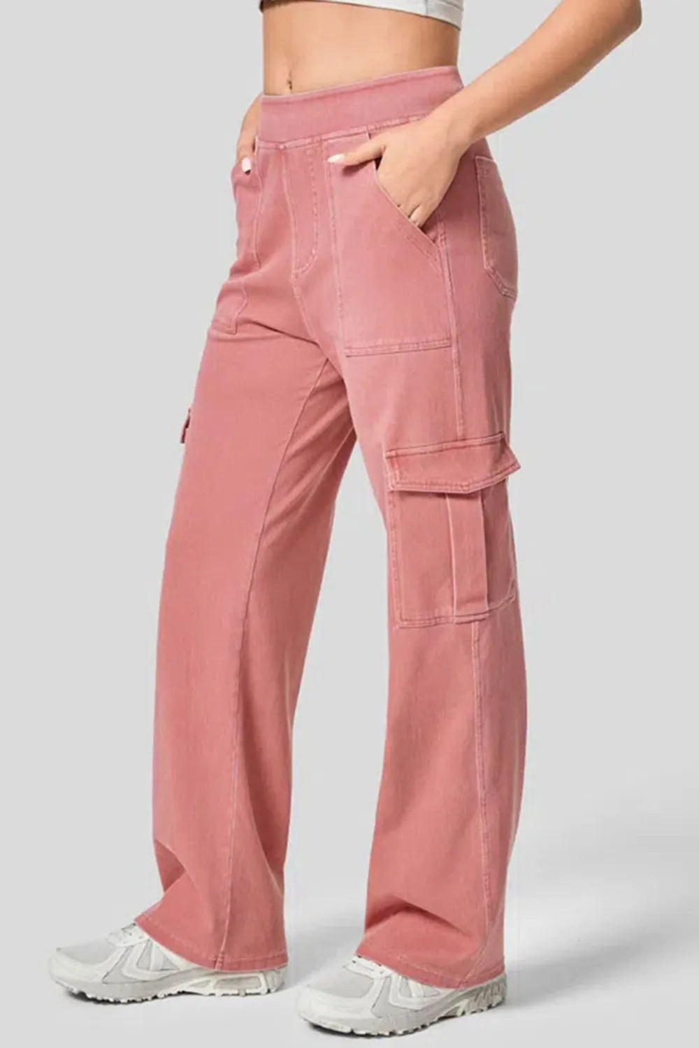 High Waist Straight Leg Cargo Jeans 
