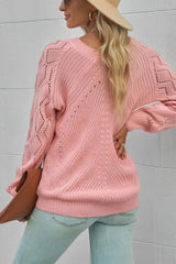 Hollow-Out Puffy Sleeve Knit Sweater 