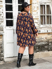 Plus Size Floral V-Neck Balloon Sleeve Dress 