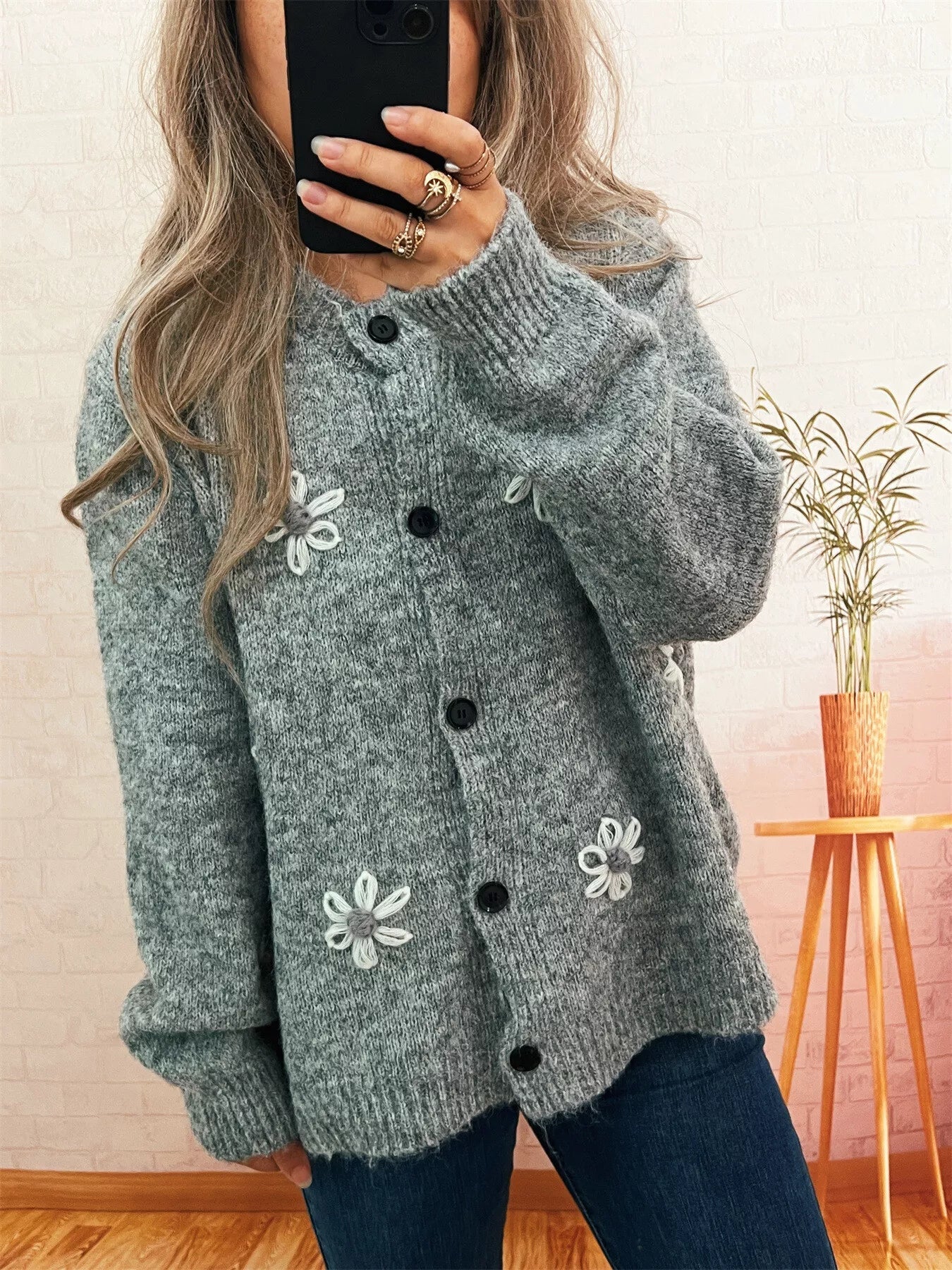 Flower Button-Down Cardigan 