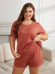 Plus Size Round Neck Short Sleeve Two-Piece Loungewear Set 