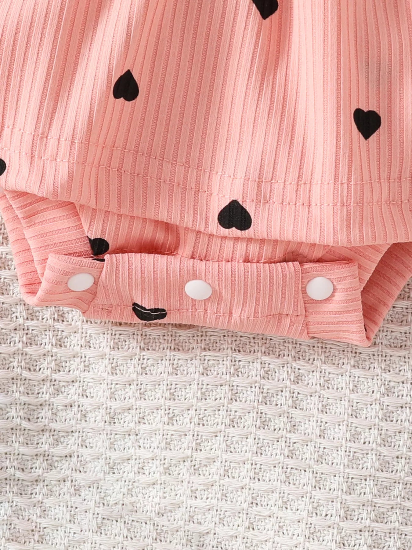 Children's Heart Print Ruffle Trim Bodysuit Dress with Headband 