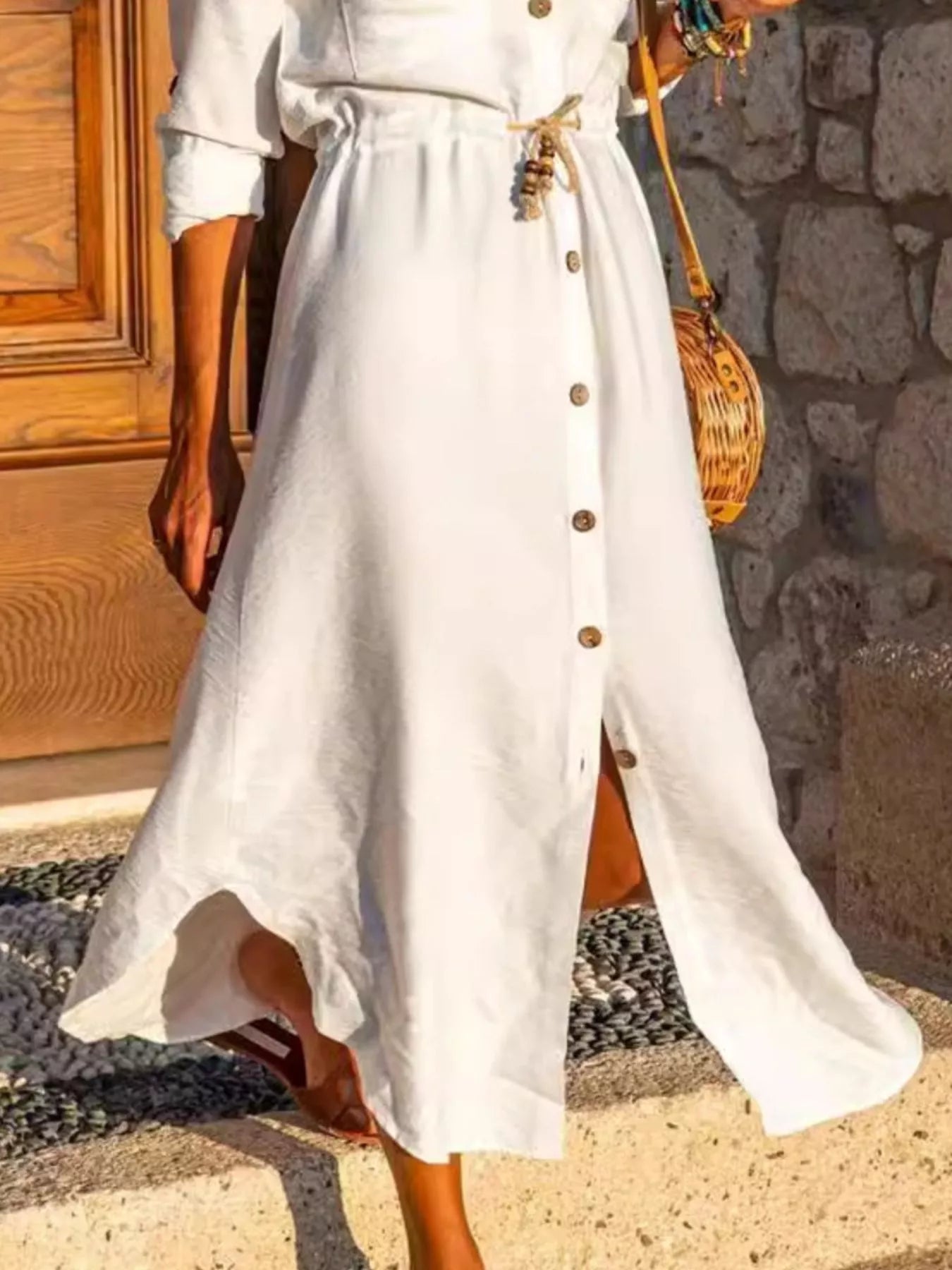 Button-Front Belted Shirt Dress 