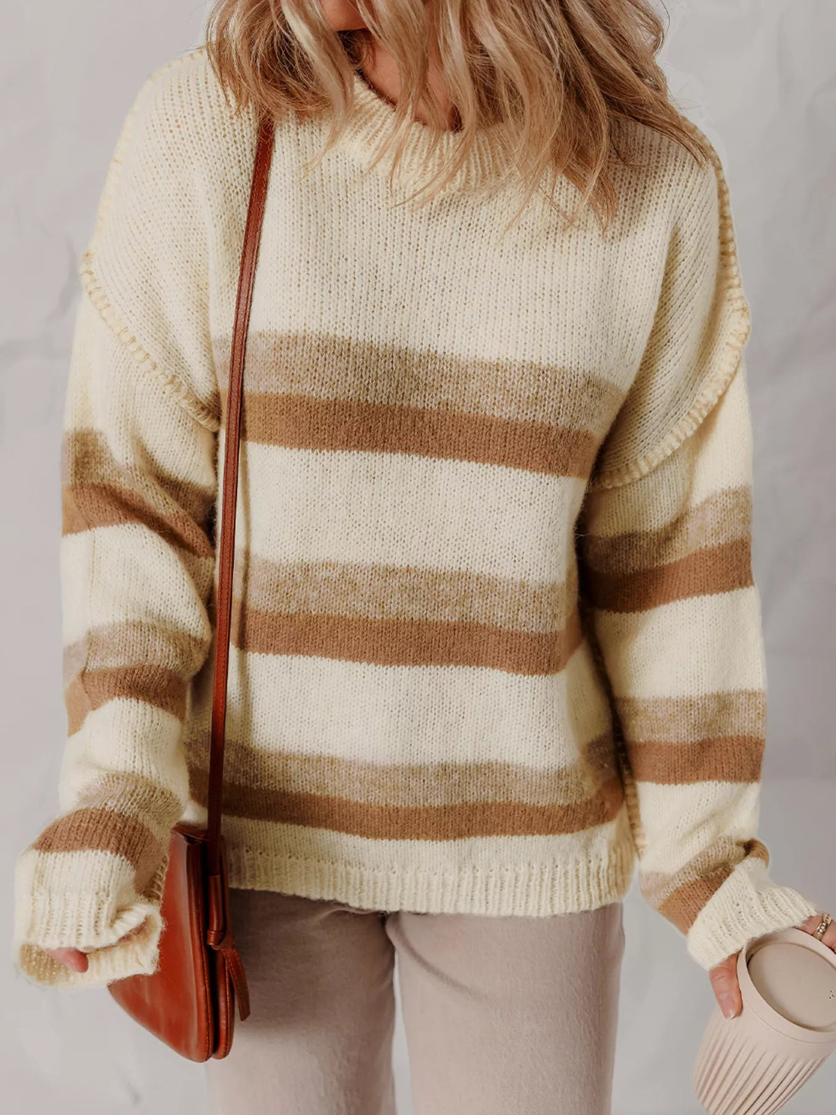 Stripe Exposed Seam Drop Shoulder Knit Baggy Sweater 