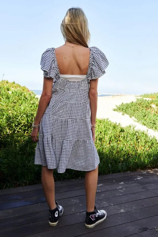 Davi & Dani Jacquard V-Neck Flutter Cap Sleeve Tiered Dress 