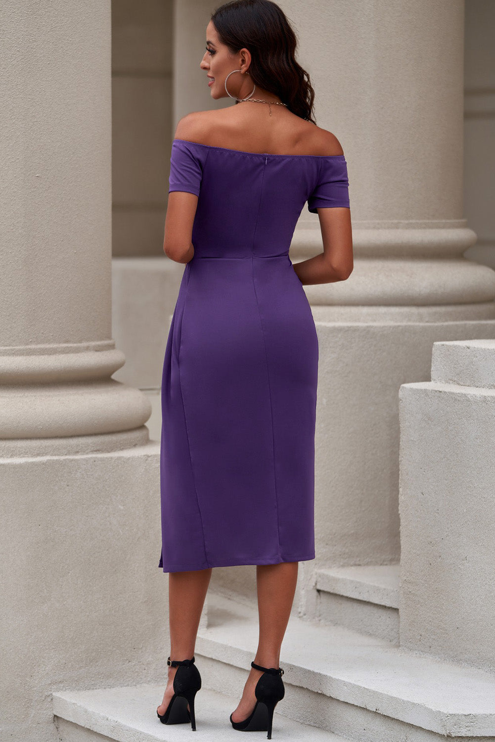 Off-Shoulder Short Sleeve Split Dress 